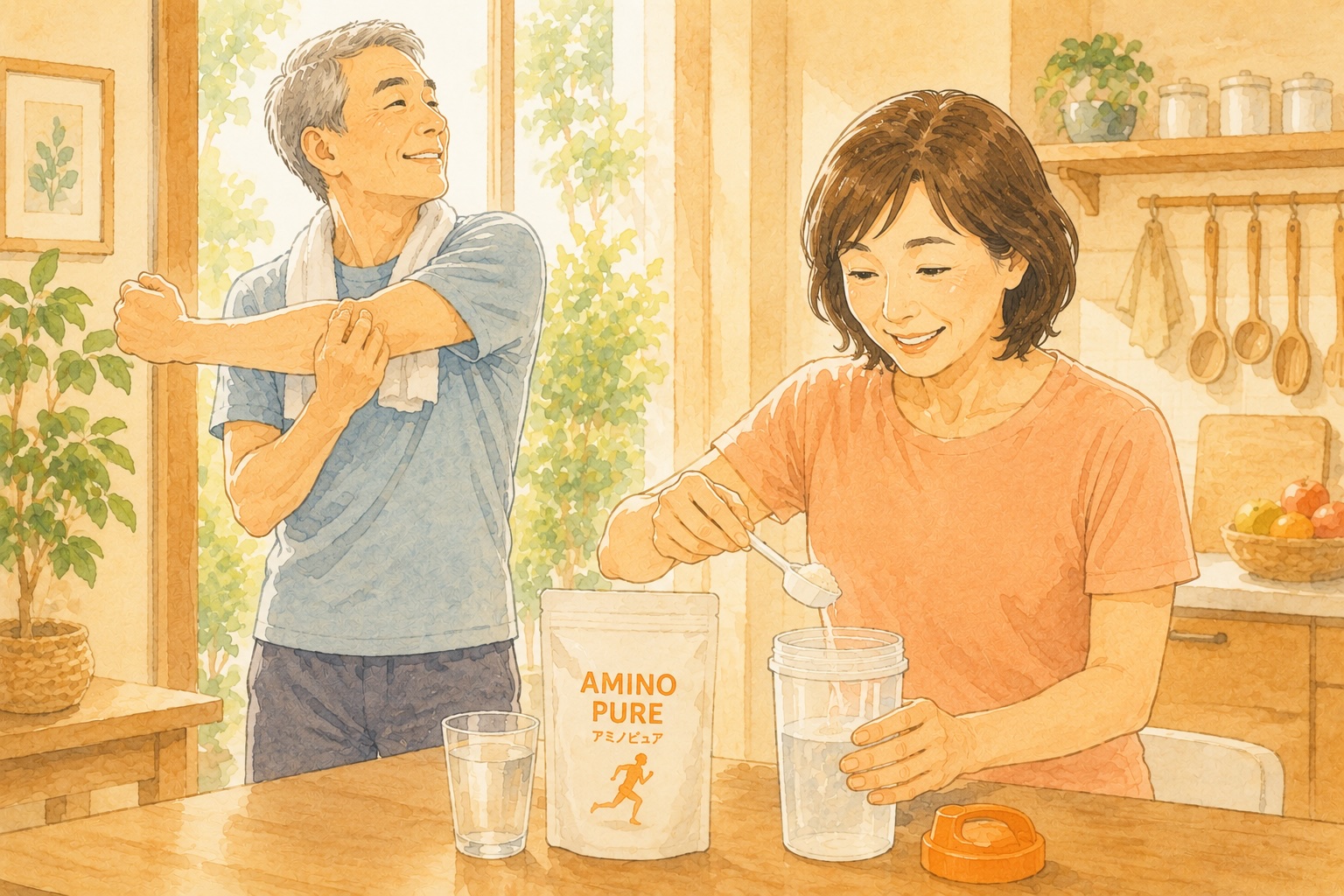 運動後にアミノ酸を補う習慣のある夫婦